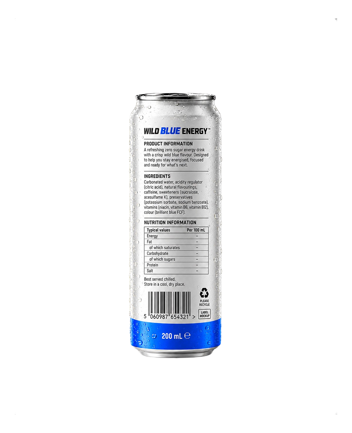 Wild Blue Energy Zero Sugar 200ml - Nutrition Facts